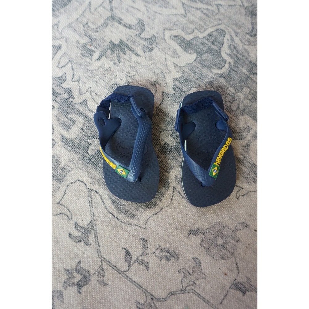 Havaianas Baby Brasil Logo Sandals Elastic Backstrap Marine Blue Size 17-18 4C
